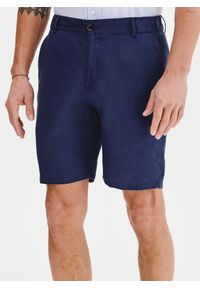 Pako Lorente - PAKO LORENTE - Lniane szorty męskie w kolorze granatowym. Okazja: na co dzień. Kolor: niebieski. Materiał: len. Długość: krótkie. Wzór: gładki. Sezon: lato. Styl: casual #5