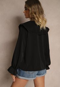 Renee - Czarna Koszula Ozdobiona Falbankami i Kołnierzykiem Evirana. Okazja: na co dzień. Typ kołnierza: kołnierz z falbankami. Kolor: czarny. Materiał: jeans. Długość rękawa: długi rękaw. Długość: długie. Wzór: aplikacja. Styl: elegancki, casual #5