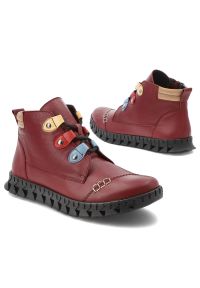 Czerwone Botki Armodo Skórzane Buty Damskie. Okazja: na co dzień. Kolor: czerwony. Materiał: skóra. Wzór: kolorowy. Styl: casual #6