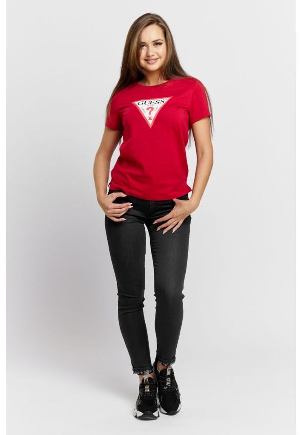 Guess - GUESS Czarne jeansy damskie Cosy phyton, Rozmiar 28/32. Kolor: czarny. Wzór: aplikacja