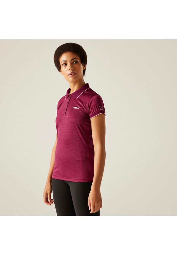 Regatta - Damska koszulka turystyczna polo Remex II. Typ kołnierza: polo. Kolor: niebieski, turkusowy, wielokolorowy. Materiał: materiał