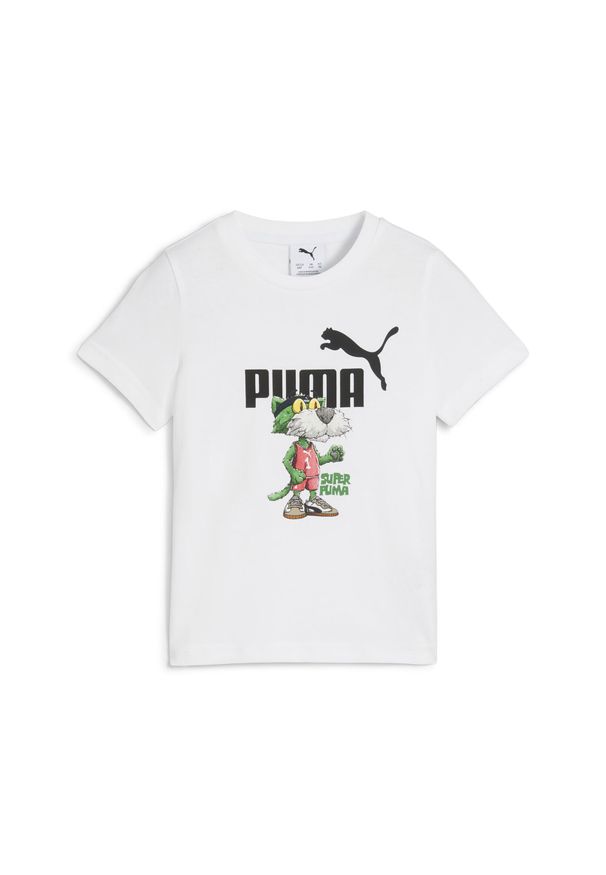 Puma - Dziecięca koszulka Super PUMA z grafiką PUMA. Kolor: biały. Sport: joga i pilates