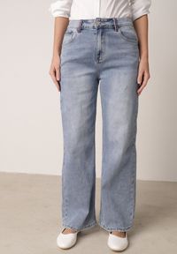 Born2be - Niebieskie Jeansy z Bawełną Szerokie z Wysokim Stanem Artilla. Okazja: na co dzień. Stan: podwyższony. Kolor: niebieski. Styl: casual, elegancki #4