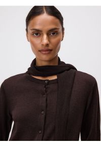 Reserved - Kardigan z odpinaną chustką - ciemnobrązowy. Kolor: brązowy. Materiał: dzianina, wełna #1