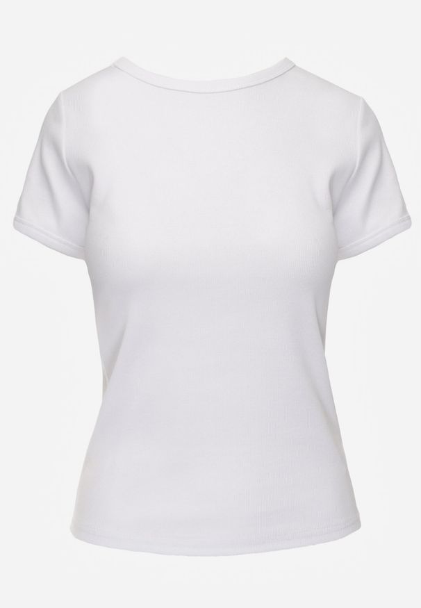 Born2be - Biały Dopasowany T-shirt z Prążkowanej Tkaniny z Bawełny Acalenos. Okazja: na co dzień. Kolor: biały. Materiał: bawełna, tkanina, prążkowany. Sezon: lato. Styl: elegancki, klasyczny, casual