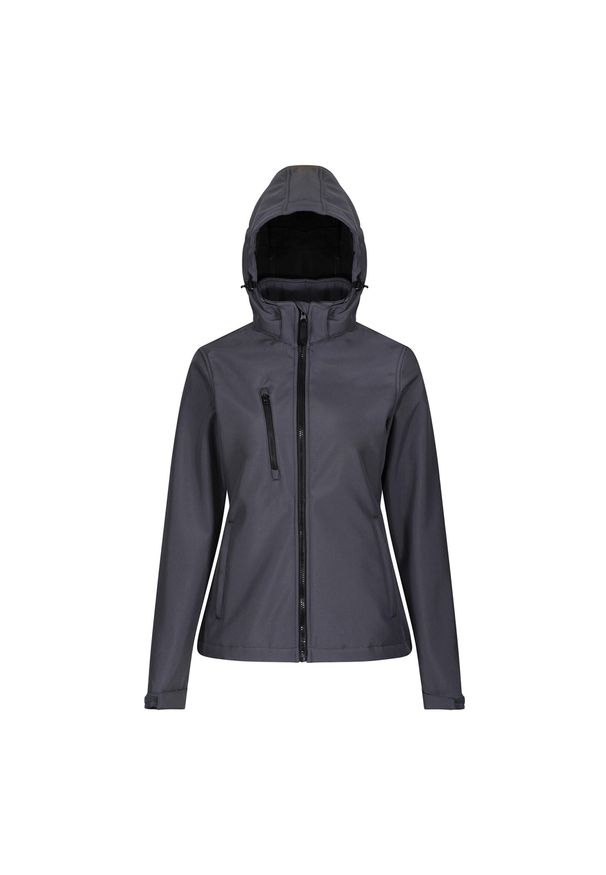 Regatta - Kurtka Damska Venturer 3 Layer Hooded Soft Shell Jacket. Kolor: wielokolorowy, czarny, szary