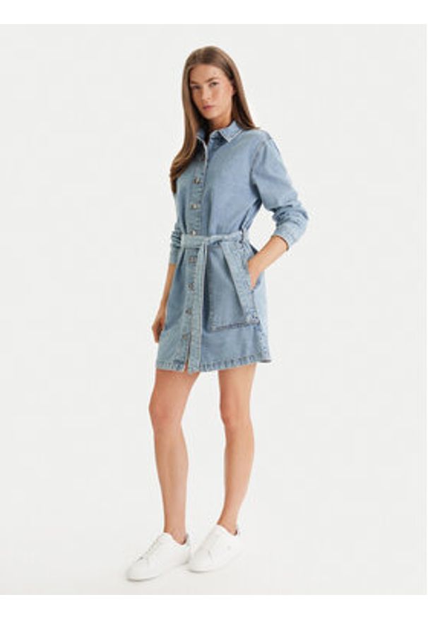 Calvin Klein Jeans Sukienka jeansowa LV047F671G Niebieski Regular Fit. Kolor: niebieski. Materiał: bawełna