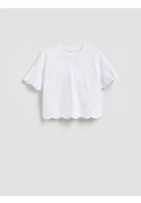 Reserved - T-shirt z haftowanym wzorem - biały. Kolor: biały. Materiał: bawełna. Wzór: haft