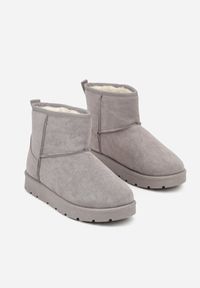 Born2be - Szare Wsuwane Śniegowce do Kostki z Imitacji Zamszu Atuvitta. Okazja: na co dzień. Zapięcie: bez zapięcia. Kolor: szary. Materiał: zamsz. Styl: casual #3