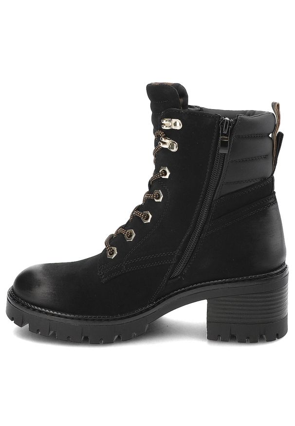 Czarne Botki Jeep Eleganckie Obuwie Damskie Na Obcasie. Okazja: na co dzień. Zapięcie: sznurówki. Kolor: czarny. Materiał: skóra ekologiczna. Szerokość cholewki: normalna. Obcas: na obcasie. Styl: elegancki. Wysokość obcasa: średni