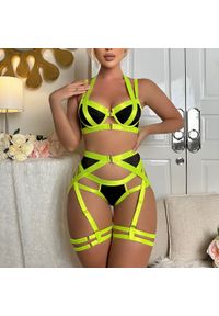 Intica - Komplet bielizny z pasem do pończoch regulowane zapięcia Dalija. Kolor: czarny. Materiał: materiał. Wzór: paski #11