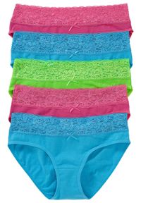 bonprix - Figi z koronką (5 par). Kolor: niebieski. Materiał: koronka. Wzór: koronka #1