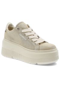 CheBello - Złote Sneakersy Chebello Modne Obuwie Damskie Na Platformie. Zapięcie: sznurówki. Kolor: złoty. Materiał: materiał. Obcas: na platformie. Styl: klasyczny, sportowy, elegancki