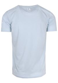 Brave Soul - T-Shirt Bawełniany Niebieski z Nadrukiem, LOS ANGELES, Okrągły Dekolt -BRAVE SOUL. Okazja: na co dzień. Kolor: niebieski. Materiał: bawełna. Wzór: nadruk. Styl: casual #2