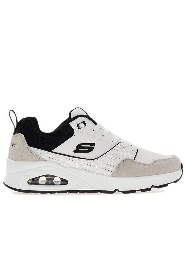 skechers - Buty Skechers Uno Retro One 183020WBK - białe. Kolor: biały. Materiał: guma, jeans, skóra, syntetyk, dresówka, materiał, zamsz. Szerokość cholewki: normalna. Model: Skechers Sport. Sport: turystyka piesza