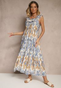 Renee - Niebieska Sukienka Rozkloszowana Wiskozowa Wiązana na Plecach we Wzór Boho Turieza. Okazja: na co dzień. Kolor: niebieski. Materiał: wiskoza. Typ sukienki: proste. Styl: boho #3