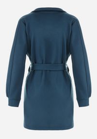 Born2be - Niebieski Płaszcz z Wiązanym Paskiem i Bufiastym Rękawem Imgrucu. Typ kołnierza: kołnierzyk stójkowy. Kolor: niebieski. Materiał: tkanina, jeans. Długość: długie. Sezon: wiosna, jesień #4