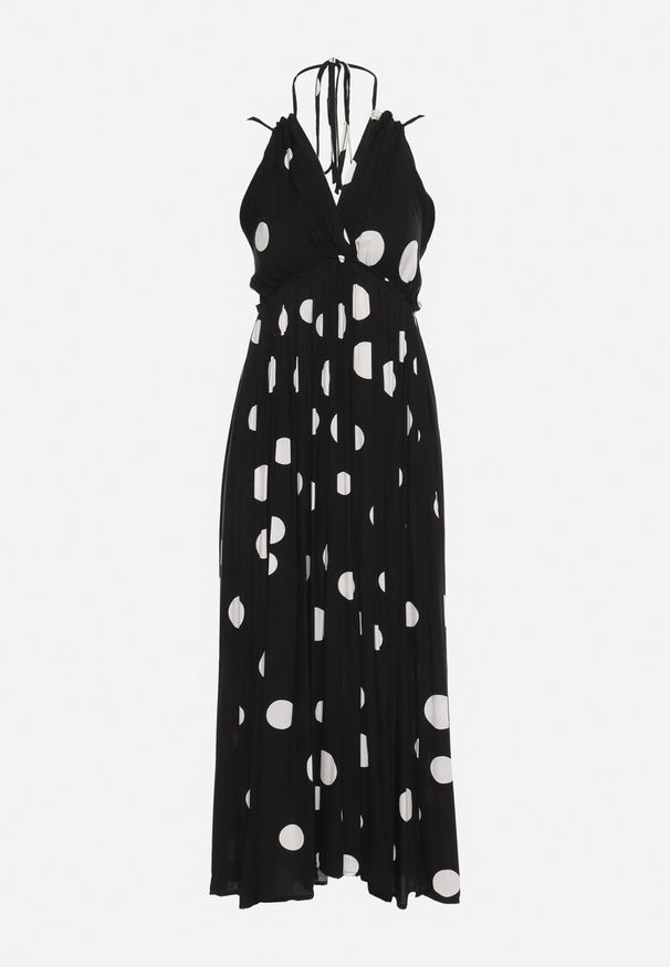 Born2be - Czarna Rozkloszowana Sukienka z Wiskozy Wiązana na Szyi i Plecach z Gumką w Pasie Jessmarie. Okazja: na co dzień. Kolor: czarny. Materiał: wiskoza. Styl: casual