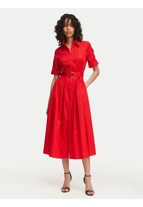 LOLA CASADEMUNT Sukienka koszulowa LS2616089 Czerwony Regular Fit. Kolor: czerwony. Materiał: bawełna. Typ sukienki: koszulowe