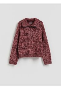 Reserved - Wzorzysty sweter z kołnierzykiem - bordowy. Kolor: czerwony. Materiał: wełna, dzianina