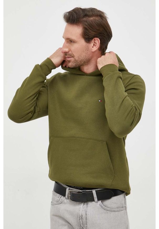 TOMMY HILFIGER - Tommy Hilfiger bluza męska kolor zielony z kapturem gładka. Typ kołnierza: kaptur. Kolor: zielony. Wzór: gładki
