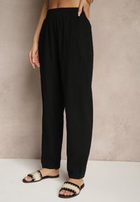 Renee - Czarne Spodnie z Bawełny High Waist Sonirea. Okazja: na co dzień. Stan: podwyższony. Kolor: czarny. Materiał: bawełna. Styl: casual #4