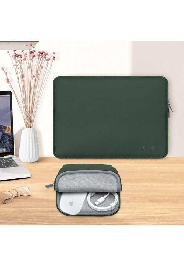 TECH-PROTECT - Pokrowiec Tech-Protect NeoSlim 13-14'' zielony. Kolor: zielony. Materiał: neopren, polar, tkanina, materiał. Styl: casual, elegancki, biznesowy