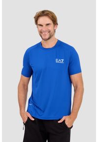 EA7 Emporio Armani - EA7 Niebieski męski t-shirt Ventus 7, Rozmiar XXL. Kolor: niebieski