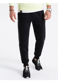 Ombre Clothing - Spodnie męskie dresowe joggery - czarne V1 OM-PASK-22FW-008 - XXL. Kolor: czarny. Materiał: dresówka. Wzór: geometria