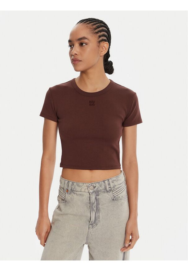 Hugo - HUGO T-Shirt Delanor 50512000 Brązowy Slim Fit. Kolor: brązowy. Materiał: bawełna