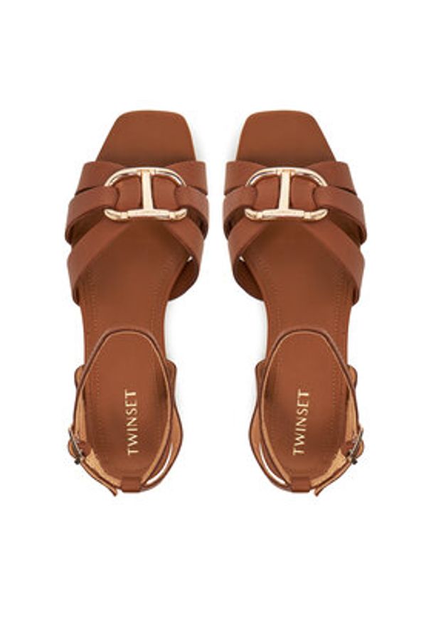 TwinSet - TWINSET Sandały Ciabatta 251GCJ04A Brązowy. Kolor: brązowy. Materiał: skóra