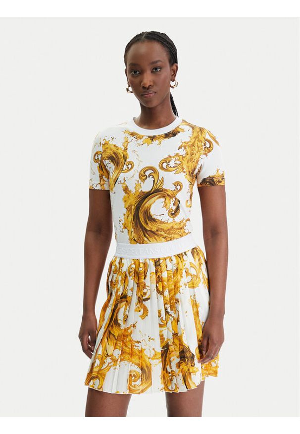 Versace Jeans Couture T-Shirt 80HAH608 JS553 Biały Regular Fit. Kolor: biały. Materiał: bawełna