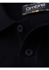 Ombre Clothing - Bawełniana męska koszulka polo ze strukturalnej dzianiny – czarna V5 OM-POSS-0117 - XXL. Okazja: na co dzień, do pracy. Typ kołnierza: polo. Kolor: czarny. Materiał: bawełna, dzianina. Długość: krótkie. Styl: elegancki, casual #8