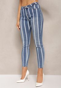Renee - Niebieskie Jeansy Skinny Ozdobione Printem w Paski Klefiana. Kolor: niebieski. Wzór: paski, aplikacja, nadruk #5