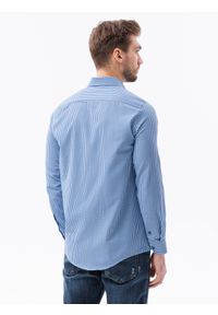 Ombre Clothing - Koszula męska w drobną kratę REGULAR FIT K622 - niebieska - XL. Okazja: na co dzień. Kolor: niebieski. Materiał: bawełna, poliester. Długość rękawa: długi rękaw. Długość: długie. Styl: casual, klasyczny #3