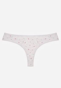 Born2be - Jasnoszare Majtki Stringi z Bawełną w Kwiaty Calylia. Kolor: szary. Materiał: bawełna. Wzór: kwiaty #1