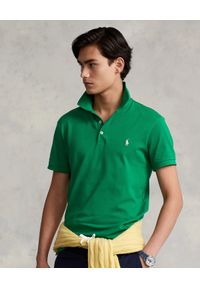 Ralph Lauren - RALPH LAUREN - Zielona koszulka polo Slim Fit. Typ kołnierza: polo. Kolor: zielony. Materiał: bawełna, dzianina. Długość rękawa: krótki rękaw. Wzór: haft. Styl: klasyczny