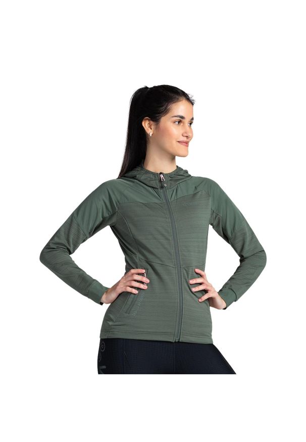 Damska rozpinana bluza z kapturem Kilpi MEMPHIS-W. Typ kołnierza: kaptur. Kolor: zielony. Materiał: polar. Sport: turystyka piesza