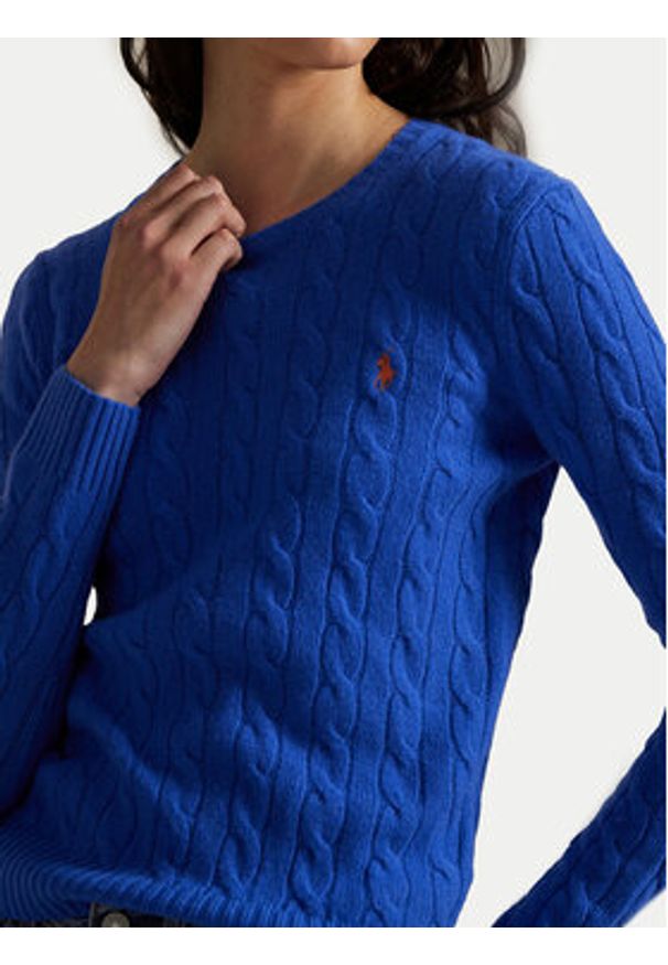 Polo Ralph Lauren Sweter 211971865006 Niebieski Slim Fit. Typ kołnierza: polo. Kolor: niebieski. Materiał: wełna