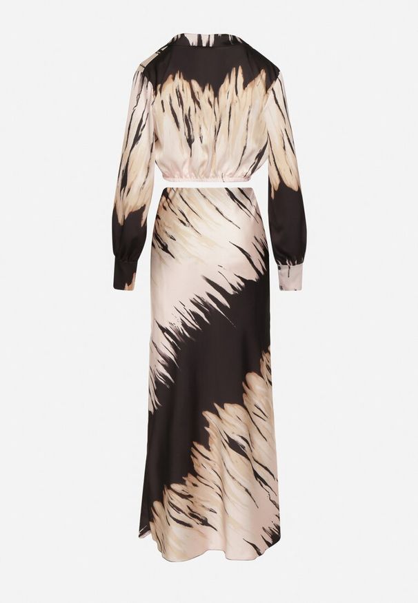 Born2be - Czarno-Beżowy Letni Komplet Krótka Koszula z Przeplatanym Dekoltem Spódnica z Gumką w Pasie Wedna. Kolor: czarny