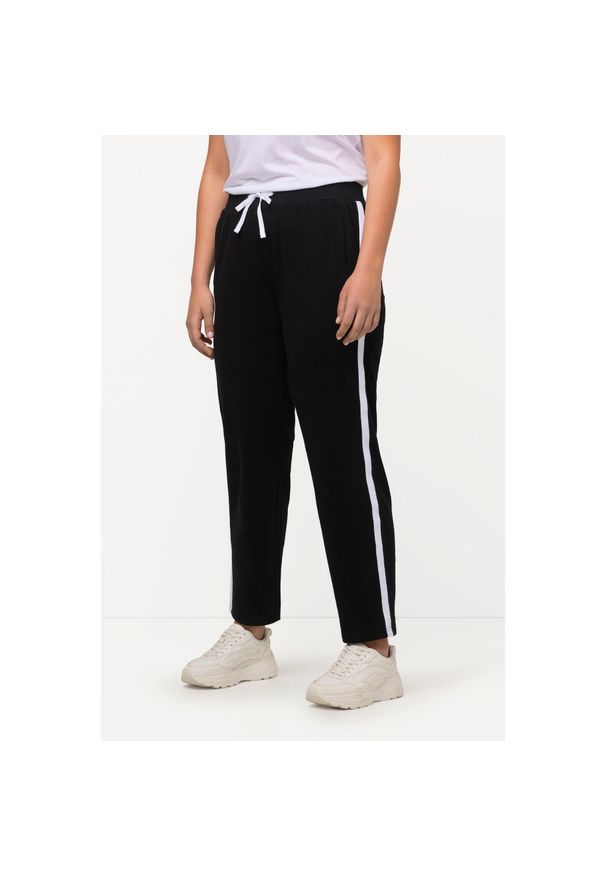 ULLA POPKEN - Damskie Spodnie dresowe elastyczny pas paski boczne. Kolekcja: plus size. Kolor: czarny. Materiał: bawełna, elastan, materiał. Wzór: paski