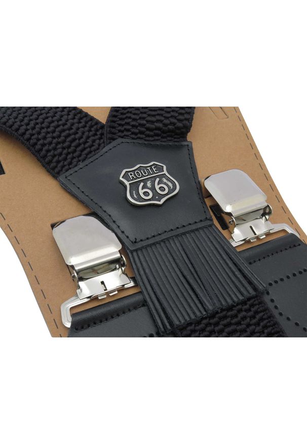 Modini - Szerokie czarne szelki męskie do spodni - Route 66 T18. Kolor: czarny. Materiał: skóra, guma