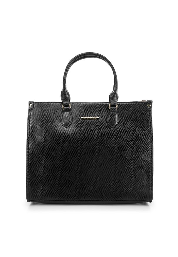 Wittchen - Torebka kuferek o fakturze egzotycznej skóry. Kolor: czarny. Wzór: haft. Dodatki: z haftem. Materiał: skórzane. Styl: elegancki