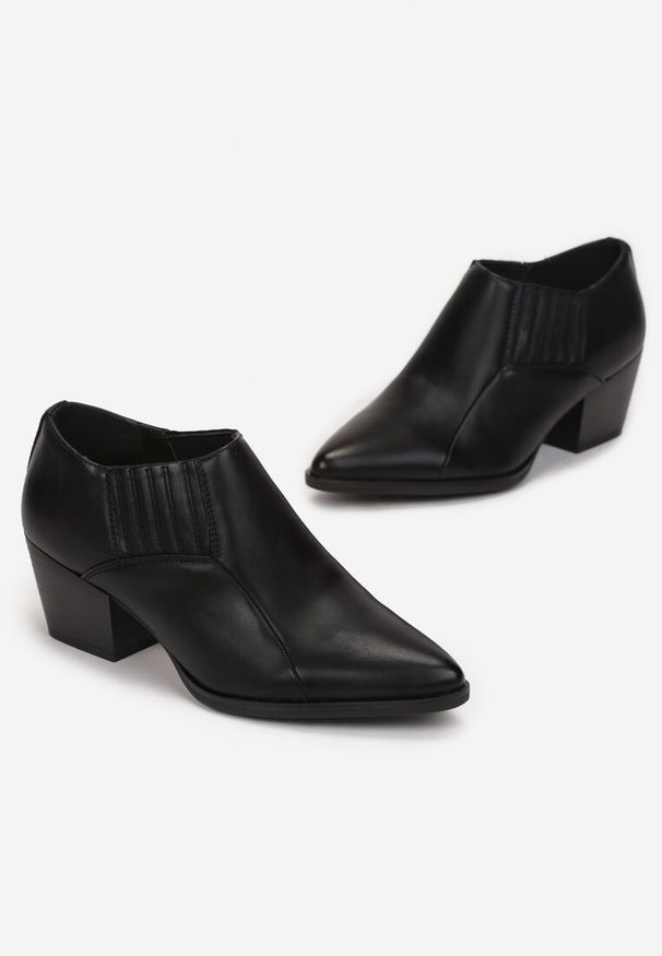Renee - Czarne Półbuty Aureliana. Okazja: na co dzień. Wysokość cholewki: przed kostkę. Kolor: czarny. Materiał: jeans, skóra, materiał. Szerokość cholewki: normalna. Obcas: na słupku. Styl: casual, elegancki