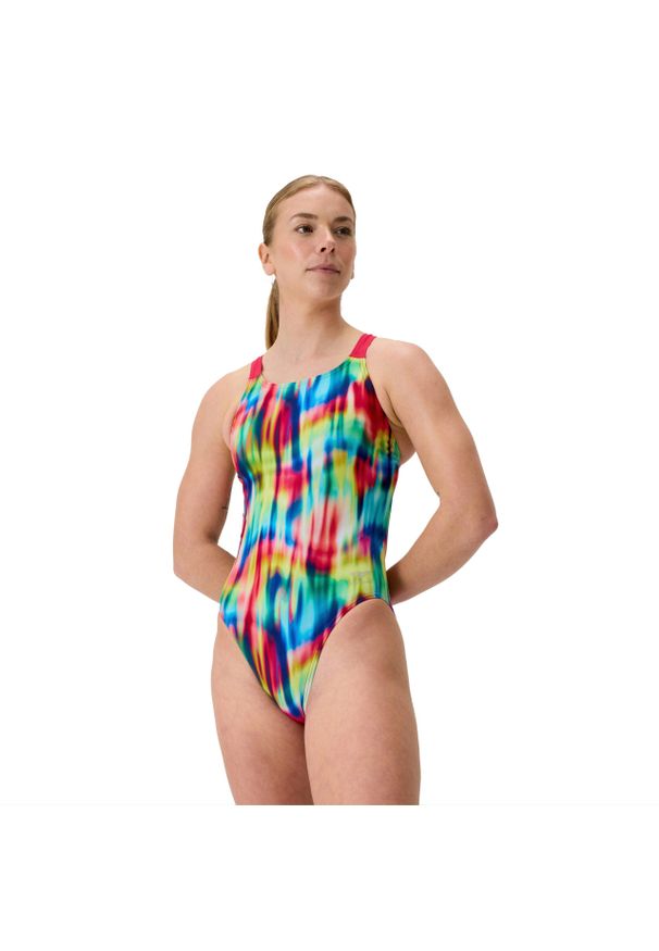 Speedo Badpak Eco Endurance+ Print Leaderback Rood/Geel. Kolor: czarny. Wzór: nadruk