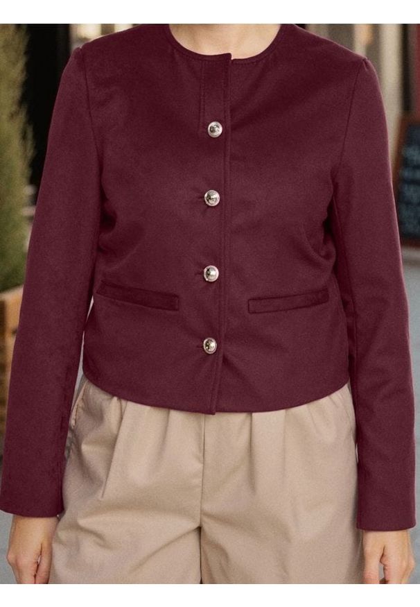 Sinsay - Elegancka kurtka z imitacji zamszu i ozdobnymi guzikami - czerwony. Kolor: czerwony. Materiał: zamsz. Styl: elegancki