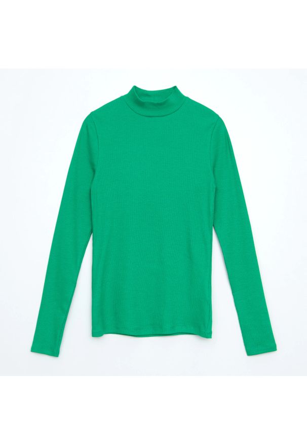 Cropp - Bluzka z półgolfem - Zielony. Kolor: zielony