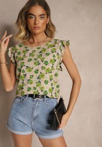 Renee - Zielona Kwiatowa Bluzka z Bawełny Ulosirenia. Okazja: na co dzień. Kolor: zielony. Materiał: bawełna. Wzór: kwiaty. Styl: casual, elegancki