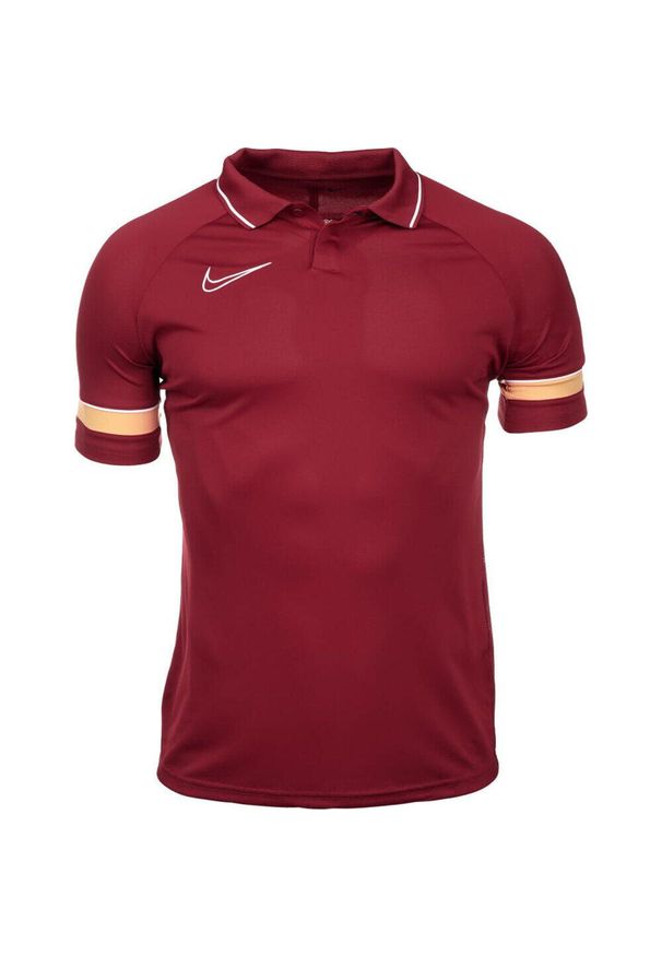 Koszulka sportowa dziecięca Nike Dri-FIT Academy 21 Polo. Typ kołnierza: polo. Kolor: brązowy, wielokolorowy, czerwony. Technologia: Dri-Fit (Nike)