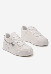 Renee - Białe Sznurowane Sneakersy na Grubej Podeszwie z Brokatowym Zdobieniem Anaieli. Kolor: biały. Szerokość cholewki: normalna. Wzór: aplikacja #4